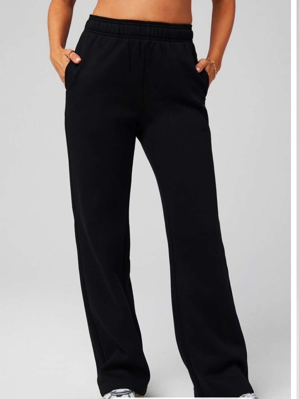 Fabletics Black Wide-Leg Cozy Sweat Pants with Elastic Waist, Two Pockets - XS